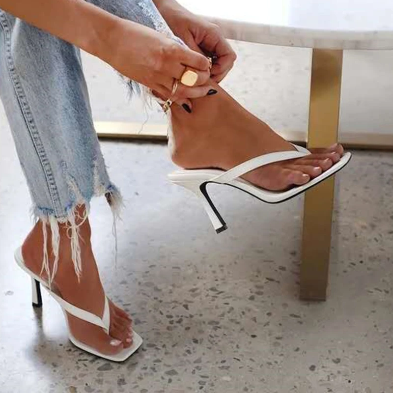Women Shoes Mules - 세련된 여성의 뒤꿈치 플립 플롭 블랙