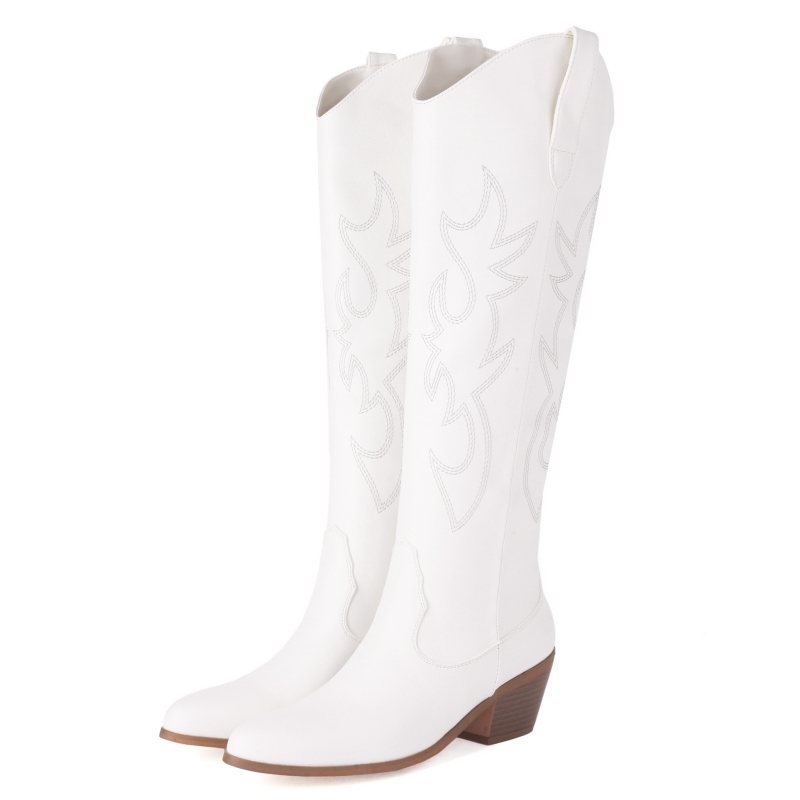 Women Shoes Size 7 - 여성용 화이트 무릎 높이 부츠, 웨스턴