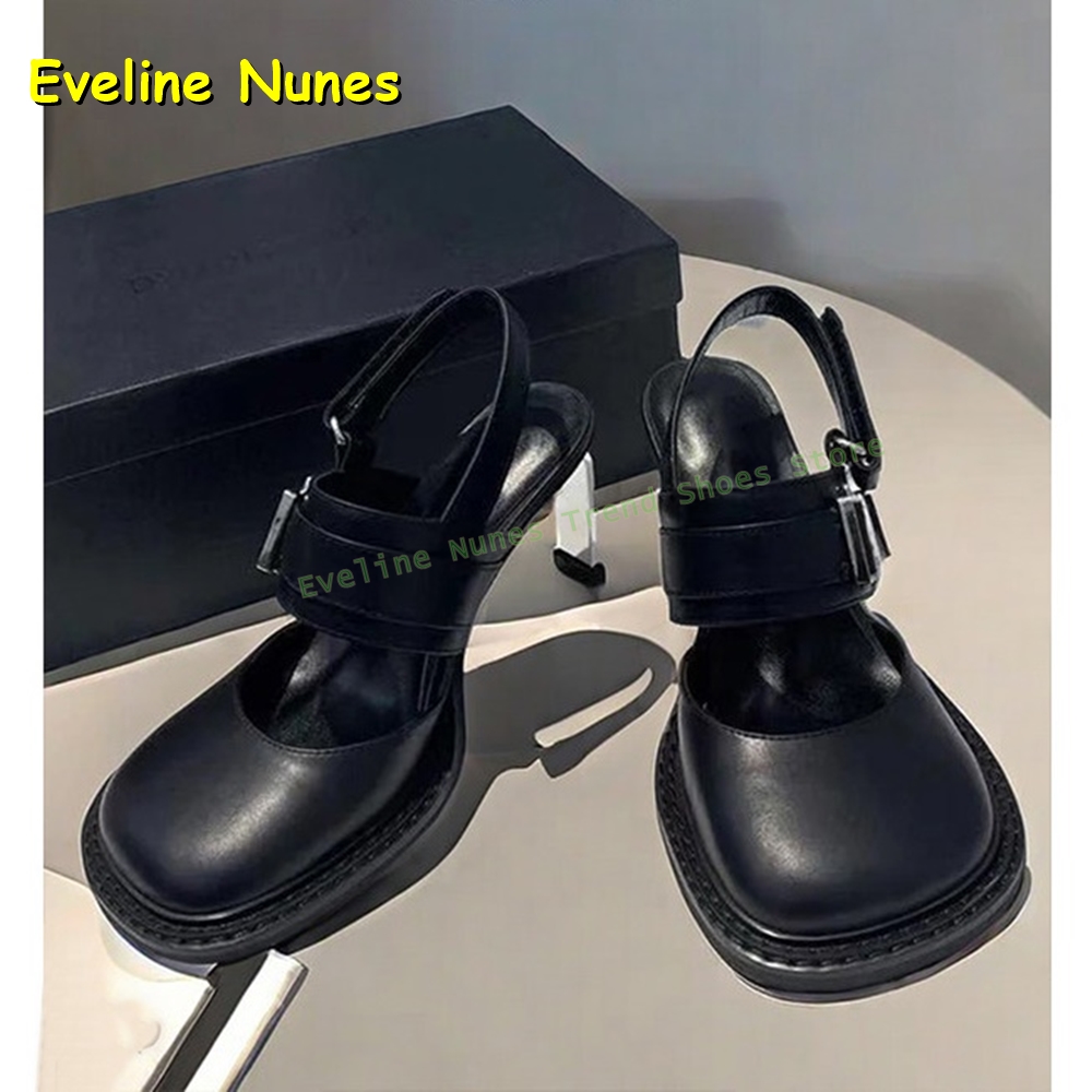 Mule Slip On - 여성용 블랙 스퀘어 토 버클 슬링백