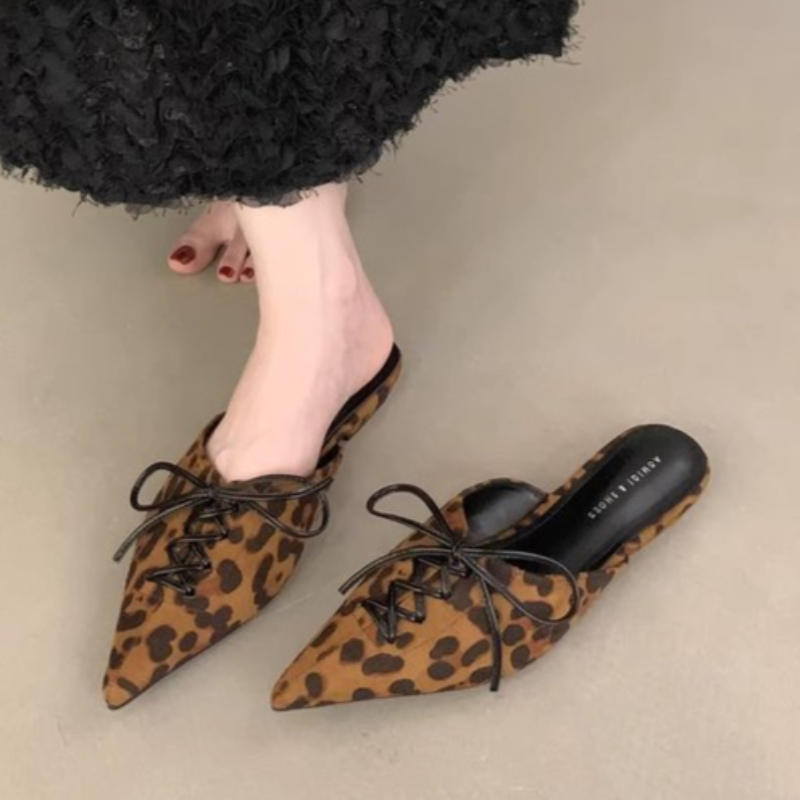 Women Shoes Size 7 - 레오파드 여성용 슬리퍼 힐 샌들 포인티드