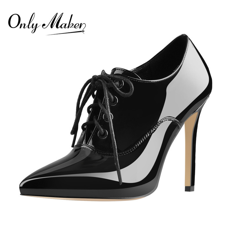 Court Heel Pointed - Onlymaker 여성용 레이스 업 빈티지 하이힐