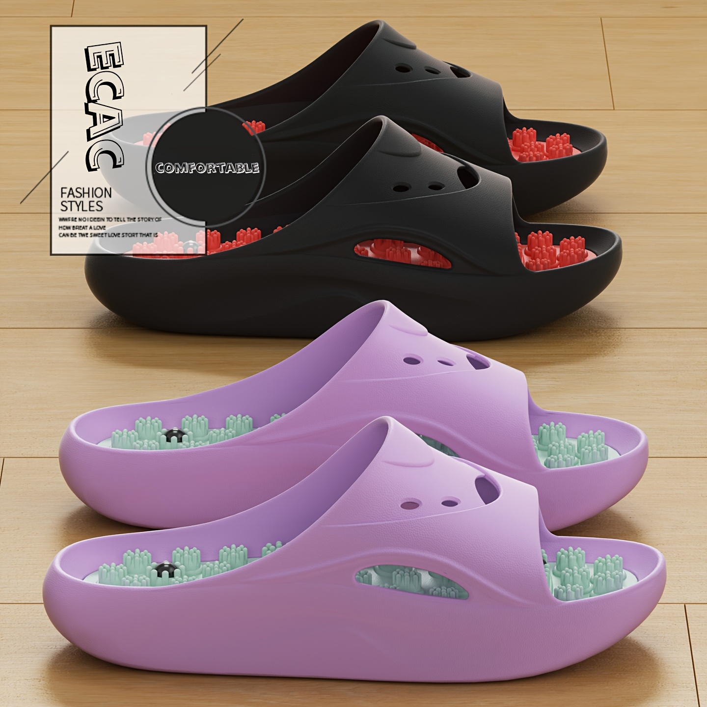 Mule Slip On - 여성 남성 EVA 마사지 슬리퍼 두꺼운