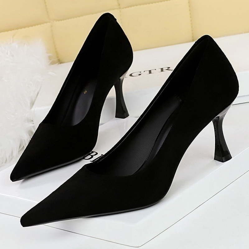 Women Shoes Size 7 - BIGTREE 신발 스웨이드 블랙 여성 펌프