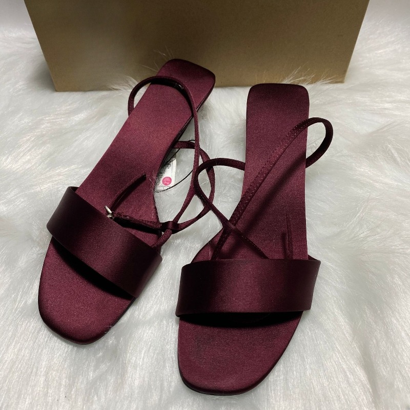 Women Shoes Luxury Brand - 럭셔리 새틴 앵클 스트랩 로우힐 여성