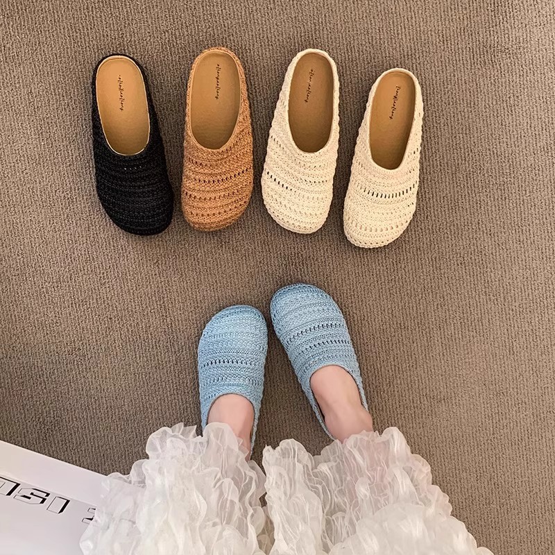 Women Shoes Mules - 여성 라피아 짠 밑창 슬리퍼 여름