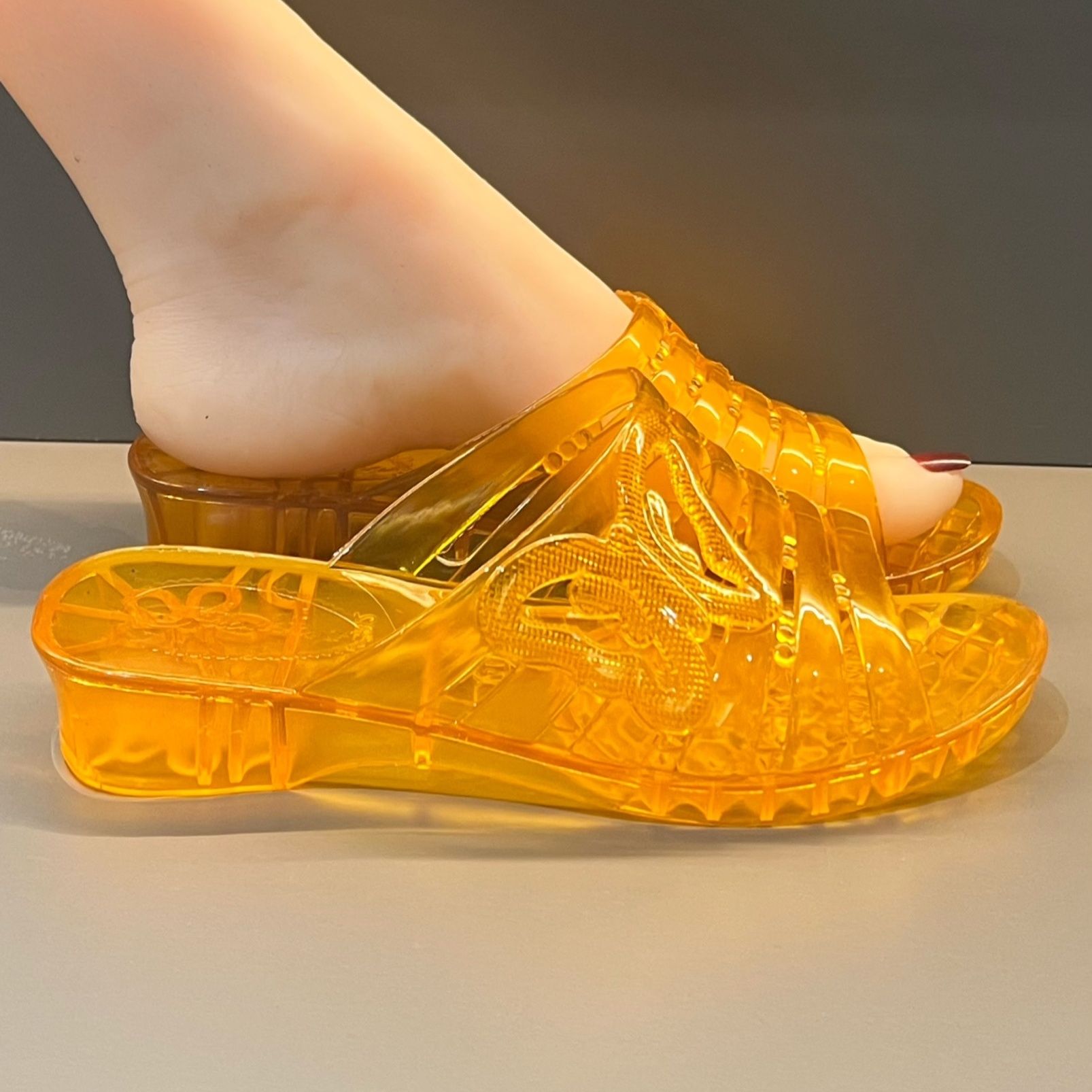 Women Shoes Mules - WFashion 퍼플 글리터 젤리 웨지 샌들