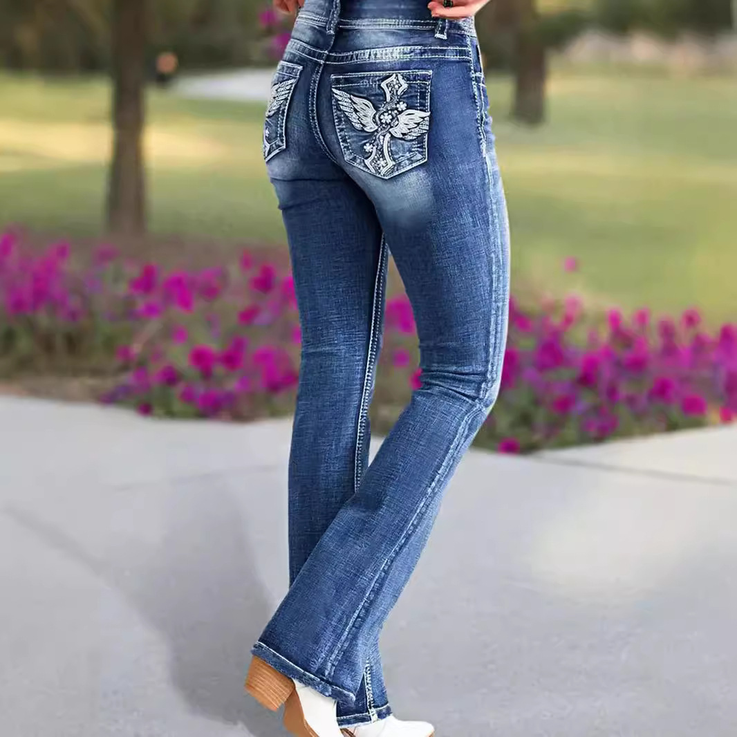 Women Shoes Jeans - 2025 새로운 여성의 높은 허리 자수