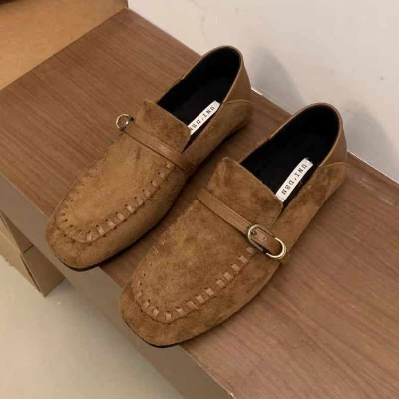 Loafer Flat Women - 우아한 스웨이드 스퀘어 토 플랫 슈즈