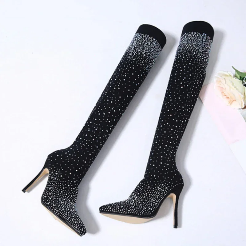 여성을위한 섹시한 무릎 부츠 스트레치 여성 양말 부츠  - Sock Boot Women 리뷰 및 가격