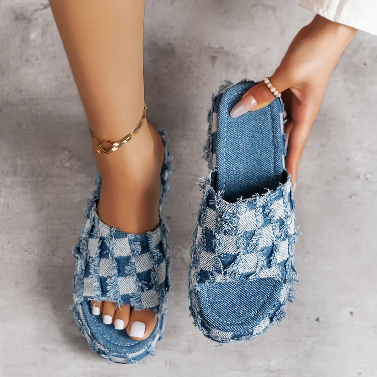 여성용 데님 슬라이드 여름 샌들, 슬립 온 웨지 플랫폼 - Women Shoes Jeans 리뷰 및 가격