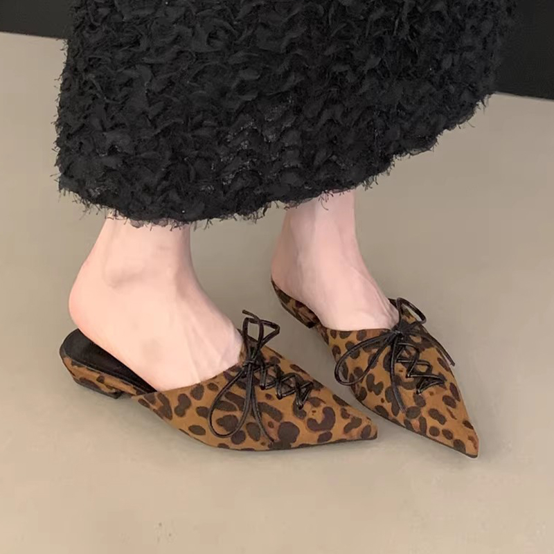 레오파드 여성용 슬리퍼 힐 샌들 포인티드 토 뮬 슈즈  - Women Shoes Size 7 리뷰 및 가격