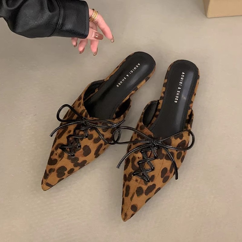 레오파드 여성용 슬리퍼 힐 샌들 포인티드 토 뮬 슈즈  - Women Shoes Size 7 리뷰 및 가격