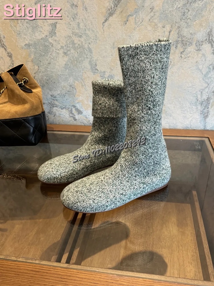 니트 라운드 토 플랫 스트레치 부츠 솔리드 슬립온 미드 - Sock Boot Women 리뷰 및 가격
