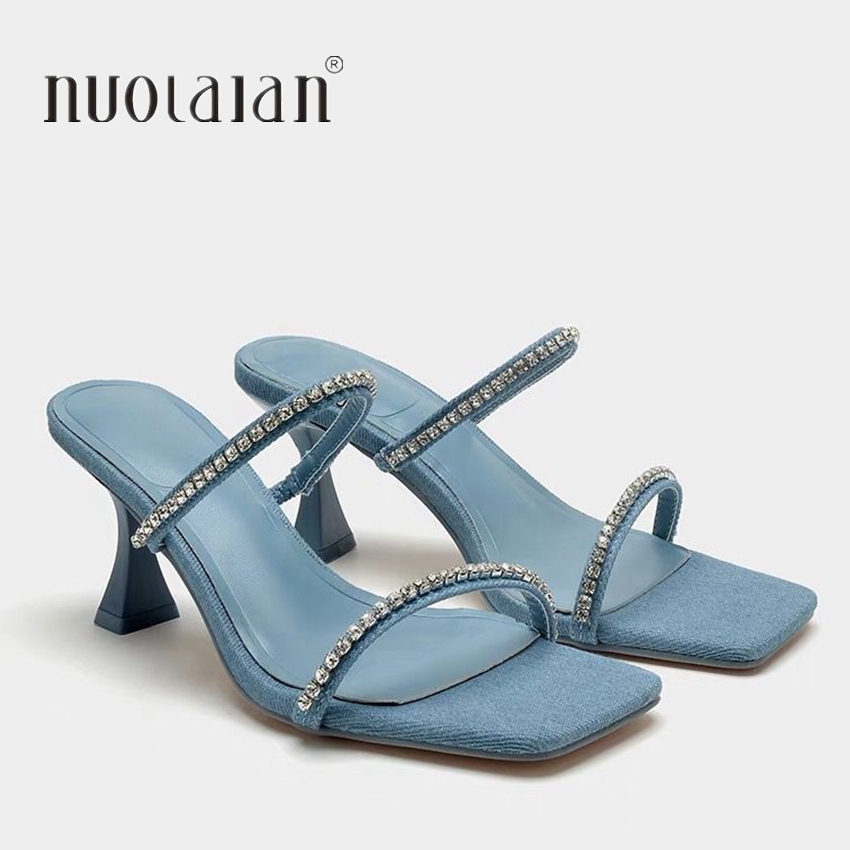 데님 라인 석 발 뒤꿈치 샌들 여성 뮬 2024 패션  - Women Shoes Jeans 리뷰 및 가격