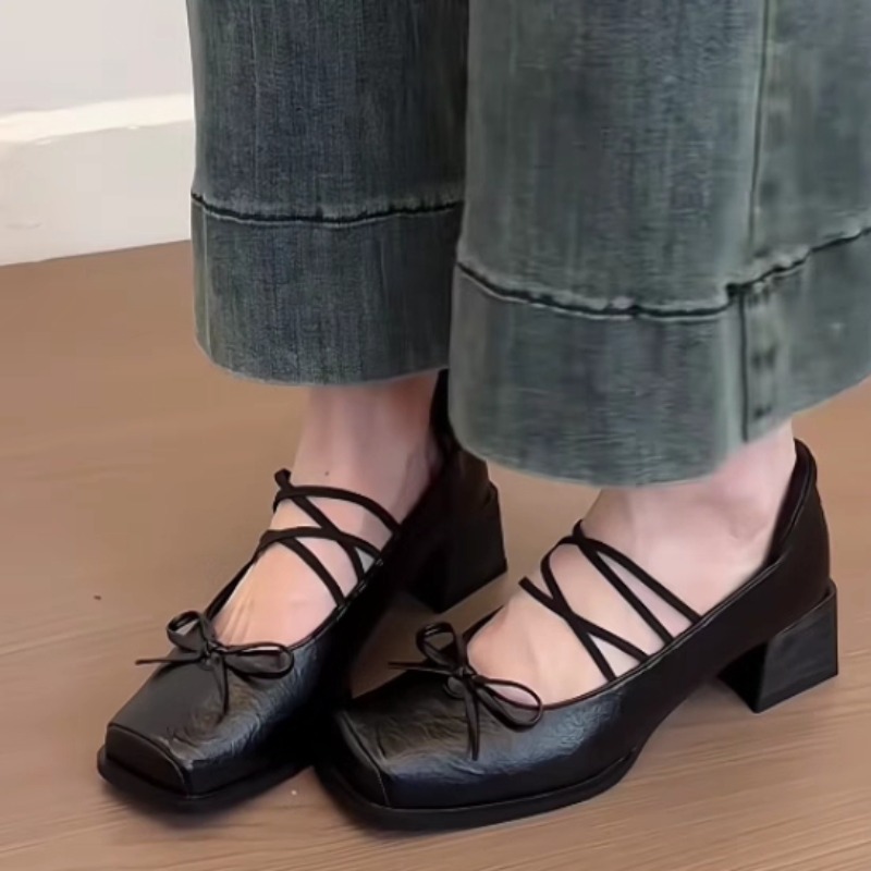 싱글 슈즈 패션 신상 스퀘어 토 얕은 굽 리본 슬립온  - Women'S Shoes In Size 12 리뷰 및 가격