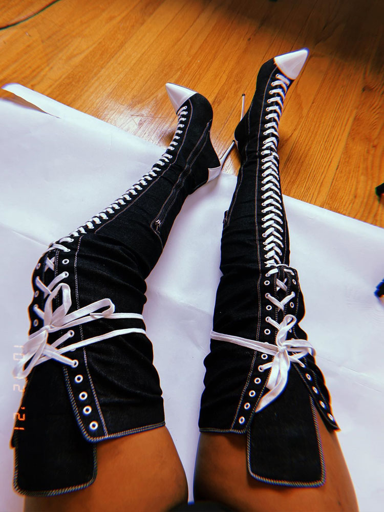   겨울용 따뜻한 블랙 화이트 허벅지까지 오는 부츠 플 - Women'S Shoes In Size 12 리뷰 및 가격