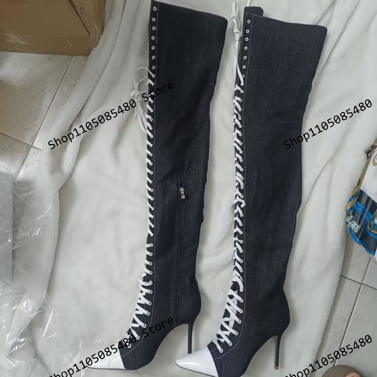   겨울용 따뜻한 블랙 화이트 허벅지까지 오는 부츠 플 - Women'S Shoes In Size 12 리뷰 및 가격