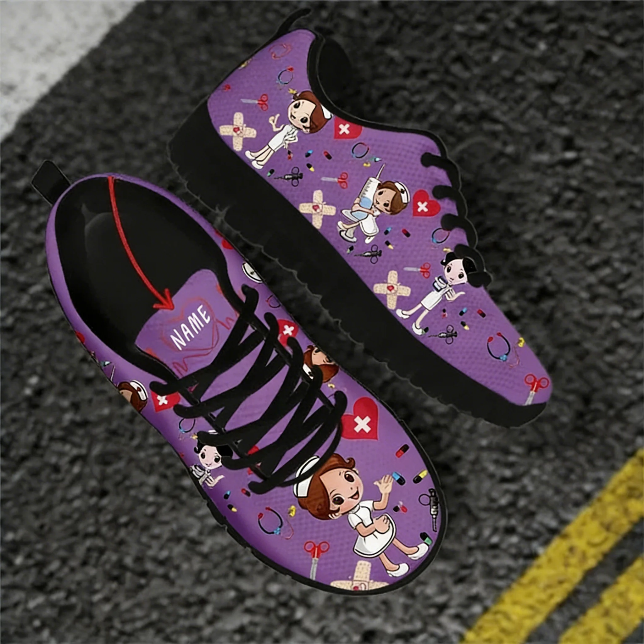 맞춤 이름 간호사 신발 여성용 메쉬 플랫 스니커즈 귀여 - Women Shoes Name 리뷰 및 가격