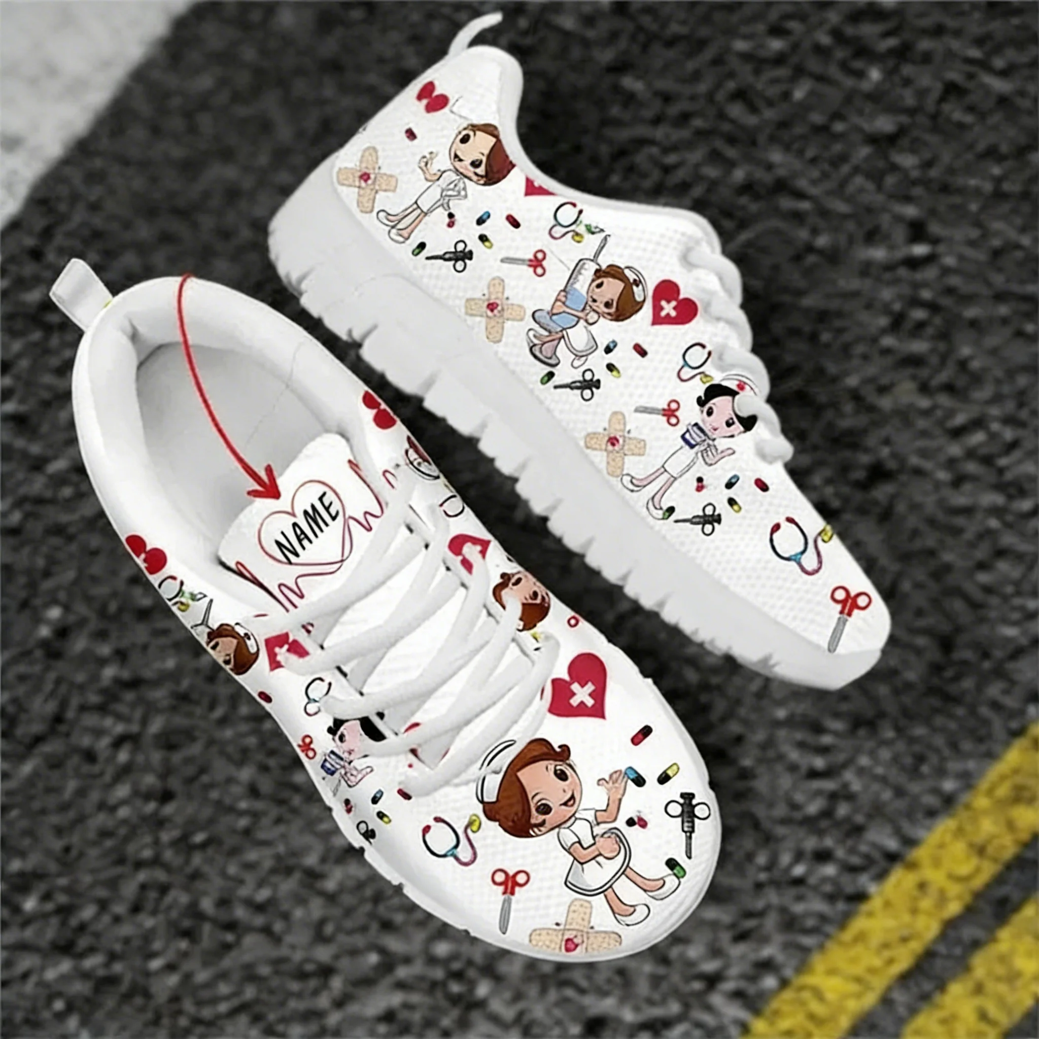 맞춤 이름 간호사 신발 여성용 메쉬 플랫 스니커즈 귀여 - Women Shoes Name 리뷰 및 가격