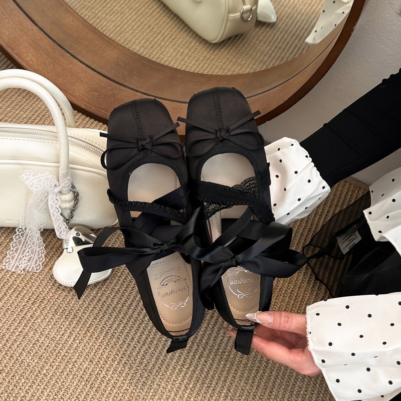 새로운 봄 편안한 레이스업 발레 스퀘어 토 로우컷 플랫 - Loafer Flat Women 리뷰 및 가격
