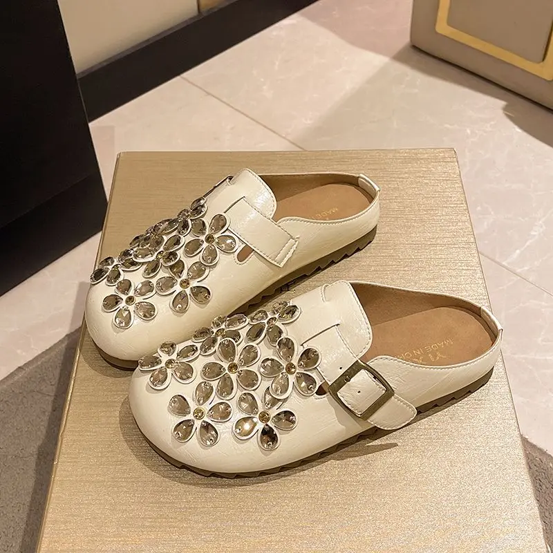 여성용 플로럴 라인스톤 버클 스트랩 클로즈드 토 슬립온 - Women Shoes Mules 리뷰 및 가격