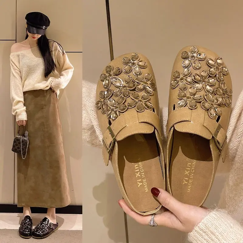여성용 플로럴 라인스톤 버클 스트랩 클로즈드 토 슬립온 - Women Shoes Mules 리뷰 및 가격