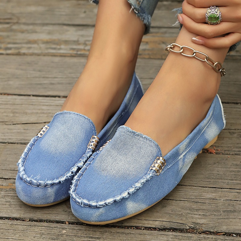 패션 라이트 블루 데님 모카신 슬립온 플랫 로퍼 메탈  - Loafer Flat Women 리뷰 및 가격