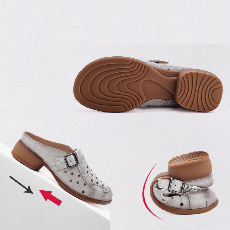 새로운 소가죽 로우힐 샌들 여성용 속이 빈 뮬 슈즈 여 - Women Shoes Mules 리뷰 및 가격