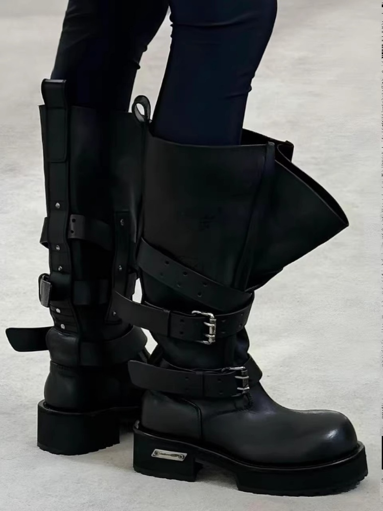 벨트 버클 블랙 가죽 오토바이 부츠 파리 패션 업턴드  - Women'S Shoes Paris 리뷰 및 가격