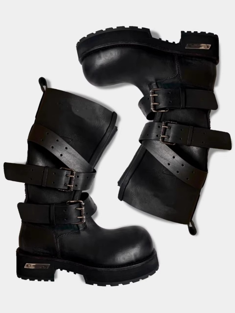 벨트 버클 블랙 가죽 오토바이 부츠 파리 패션 업턴드  - Women'S Shoes Paris 리뷰 및 가격
