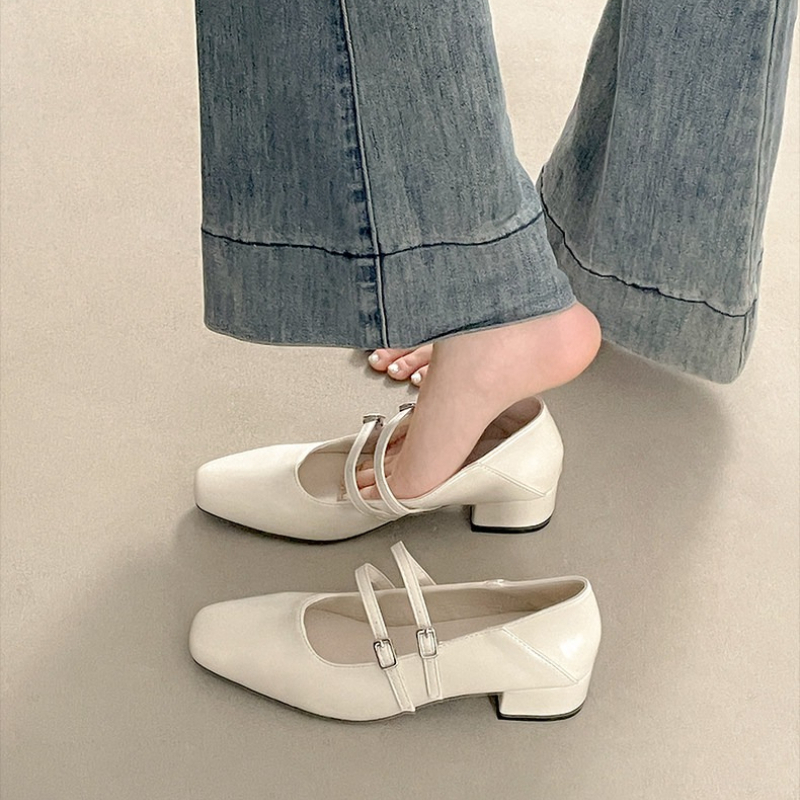 스퀘어 토 로우힐 여성용 실버 메리 제인 슈즈 패션 우 - Women Shoes Heels 리뷰 및 가격