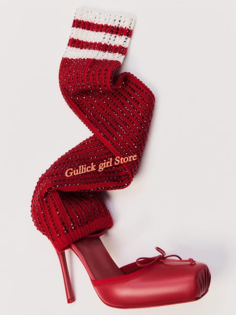 레드 니트 스퀘어토 부츠 컷아웃 스틸레토 얇은 하이힐  - Sock Boot Women 리뷰 및 가격