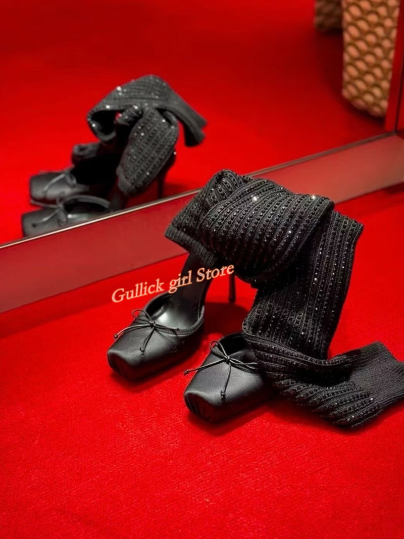 레드 니트 스퀘어토 부츠 컷아웃 스틸레토 얇은 하이힐  - Sock Boot Women 리뷰 및 가격