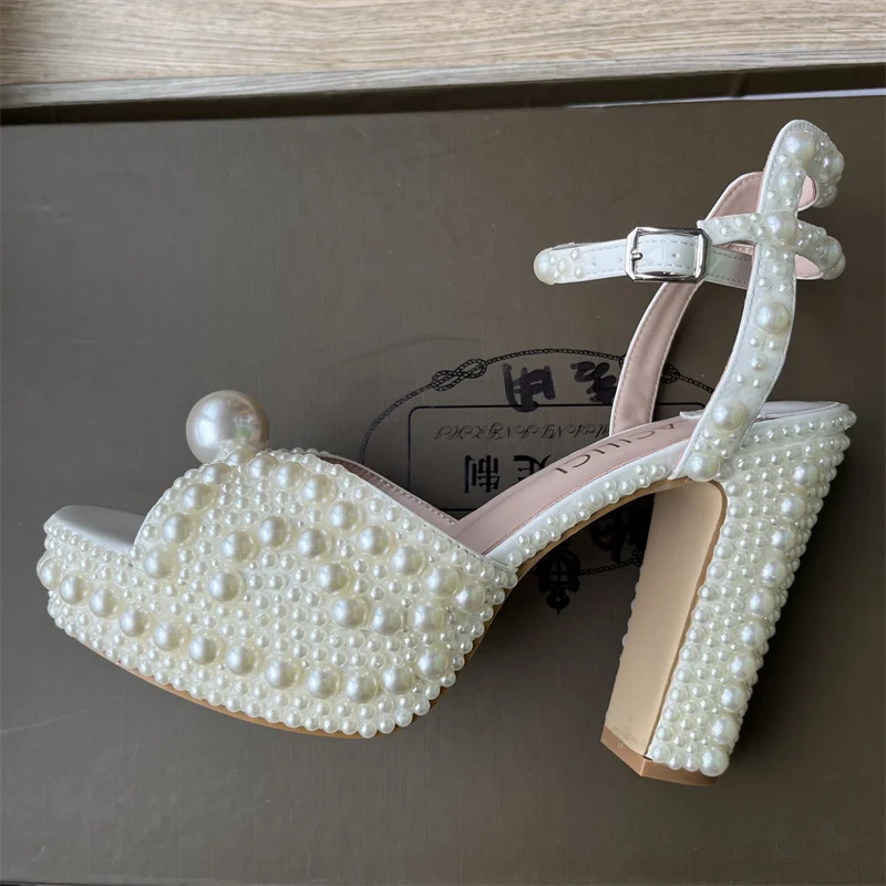 럭셔리 브랜드 여성 신발 완전 수제 진주 두꺼운 굽 샌 - Women Shoes Luxury Brand 리뷰 및 가격