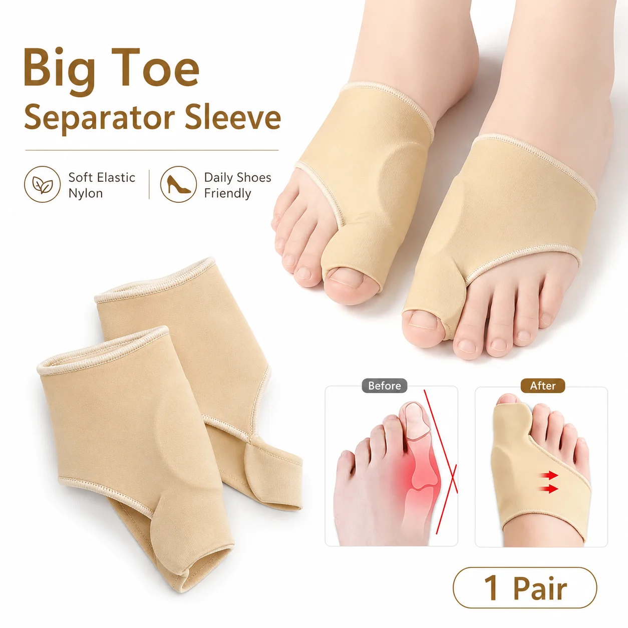 빅토우 세퍼레이터 슬리브, 버니언 보호대, 부드러운 탄 - Women'S Shoes With Bunions 리뷰 및 가격