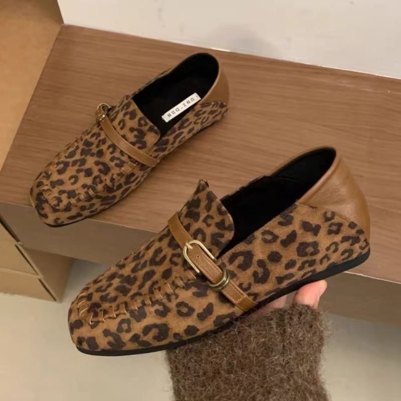 우아한 스웨이드 스퀘어 토 플랫 슈즈 여성 벨트 버클  - Loafer Flat Women 리뷰 및 가격